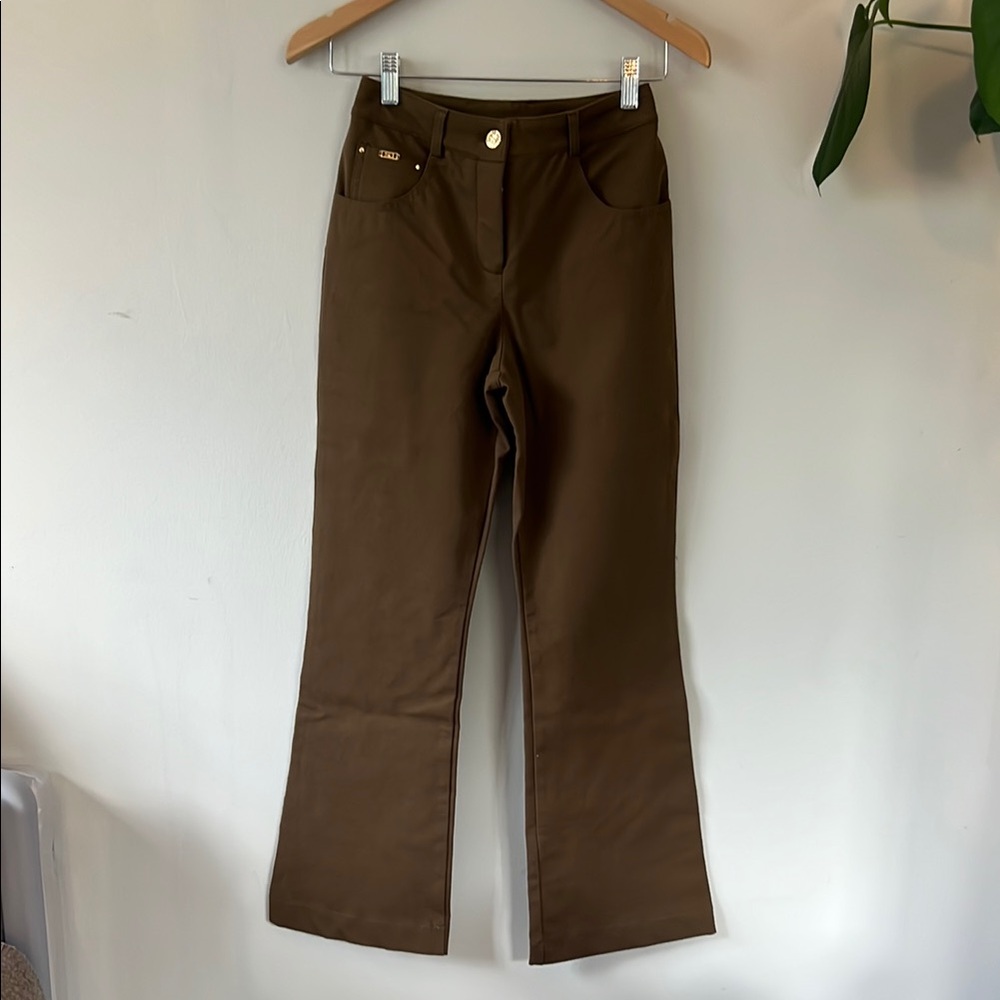 St John Sport by Marie Gray Brown Flared Pants Business Casual Size 0
